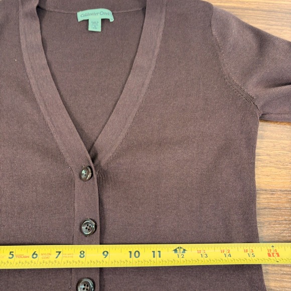Coldwater Creek Brown Silk Cotton Blend 3/4 Sleeve V Neck Cardigan Sweater Sz S - Picture 7 of 10